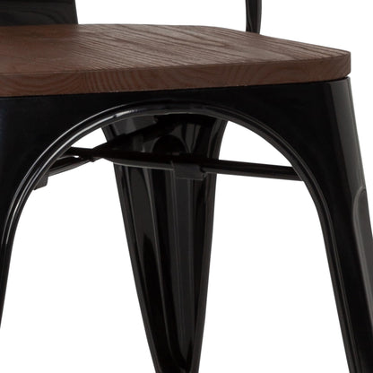 hjh OFFICE 645045 Bistro Chair VANTAGGIO COMFORT W Metal Industrial Design Seat Stackable Black/Wood