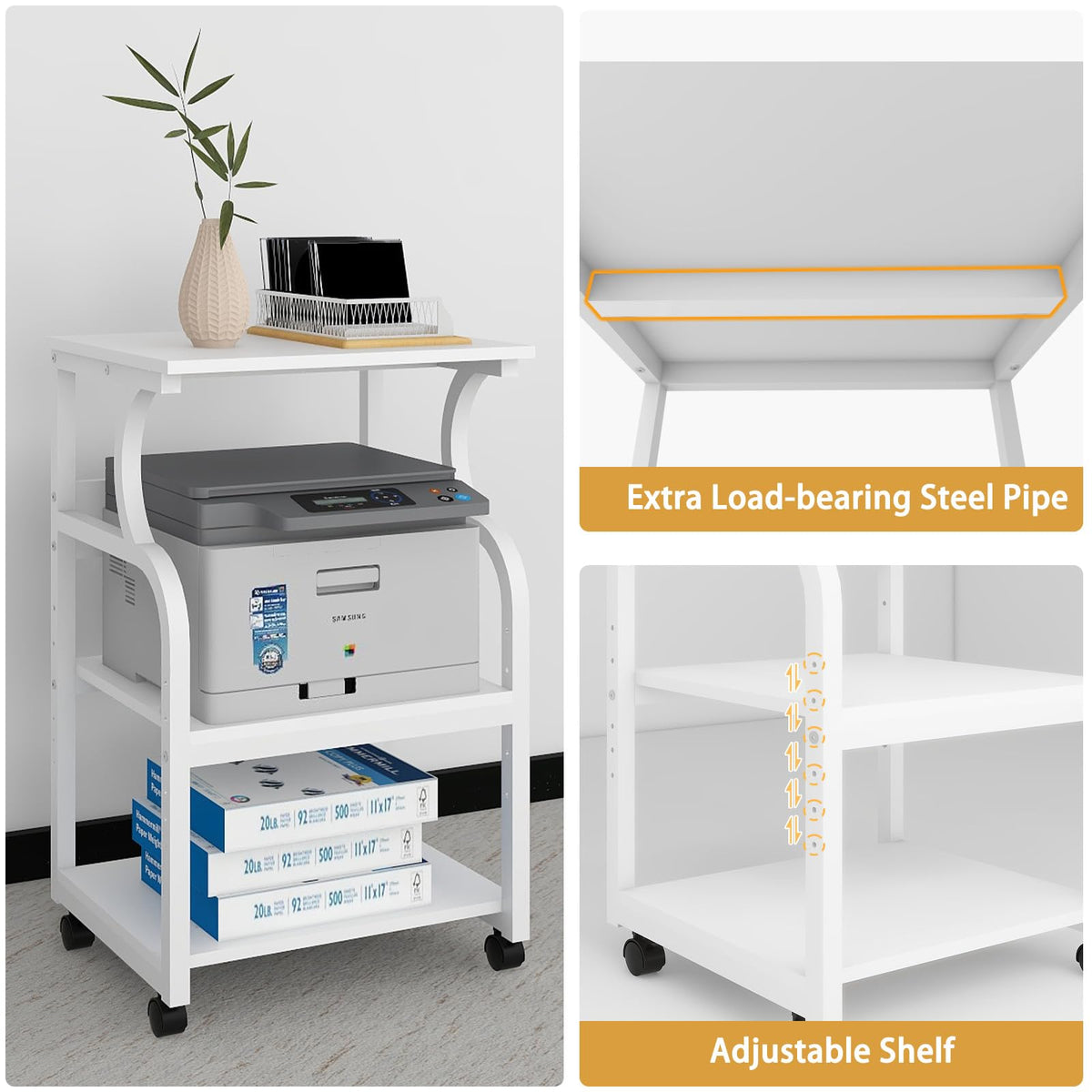 PUNCIA 50x40x73cm Large Printer Stand, Storage Unit with Adjustable Shelf