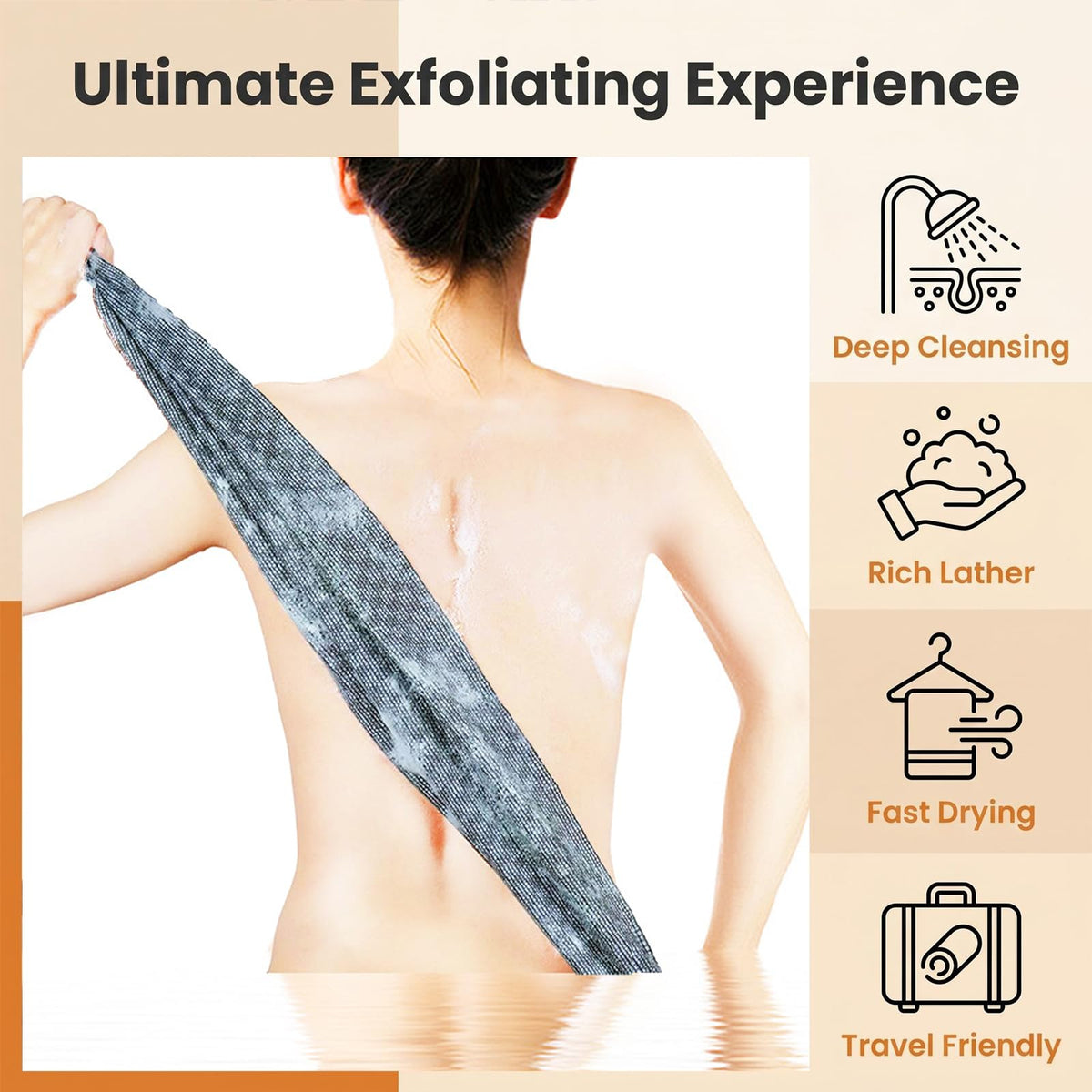 Exfoliating Shower Towel, 2 Pack Extra Long Back Scrubber Washcloth