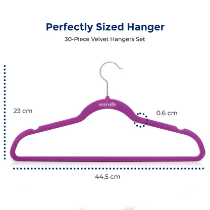 SereneLife Velvet Hangers, Purple, 30-Pack - Non-Slip Adult Coat Hangers