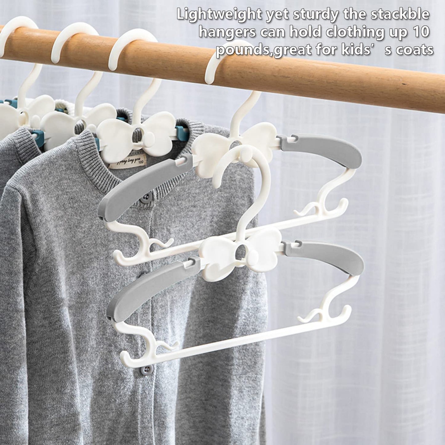 WJWSKI Children's Clothes Hangers for Baby Born, Baby Clothes Hangers, Pack of 20 Stackable Clothes Hangers with Trouser Stands