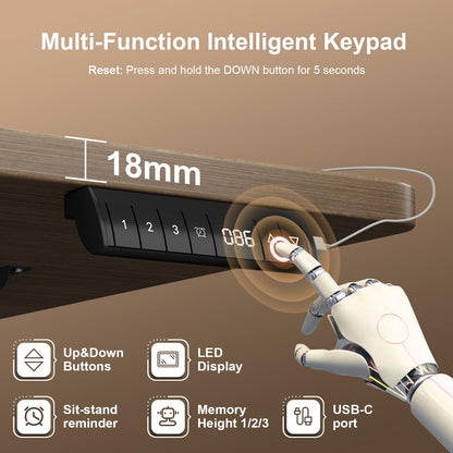 JUMMICO 140 x 70 cm Electric Standing Desk with USB Charging, Sedentary Reminder Height Adjustable Standing Desk, Sit Stand Desk