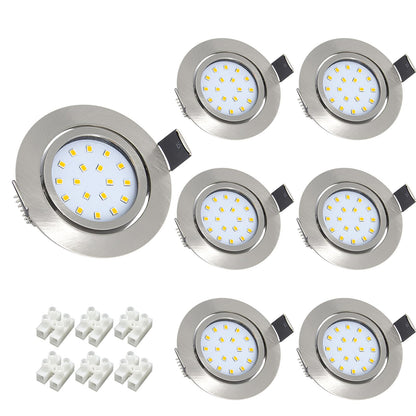 Wondlumi 6X 5W Recessed Ceiling Lights Ultra Slim Spotlight LED Downlights for Ceiling Brushed Chrome Down Light Cool White 240V, Cutout 65-80mm