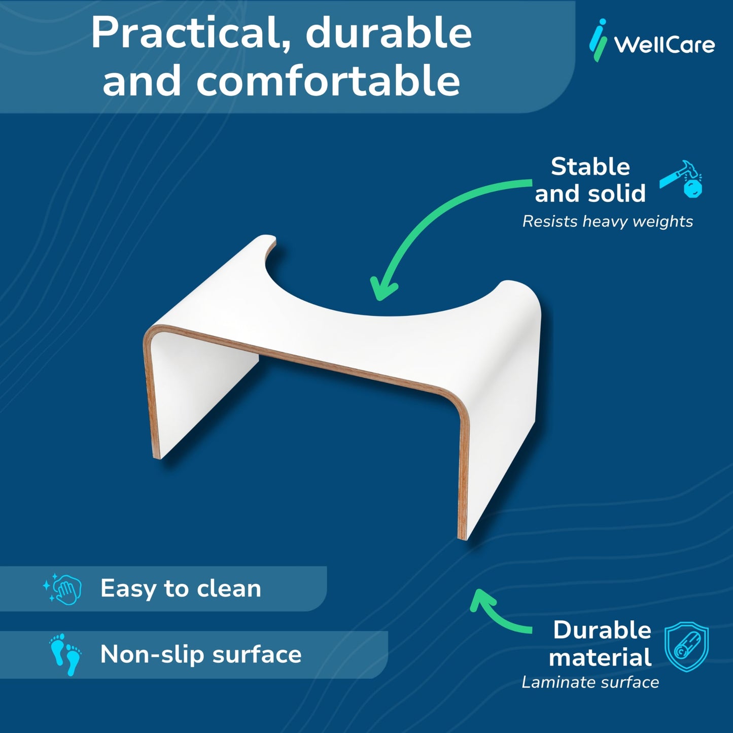 Well Care Wooden Toilet Stool for adults White - Bathroom Foot Step for Squatting - Stoolie for Squat posture to relieve Constipation