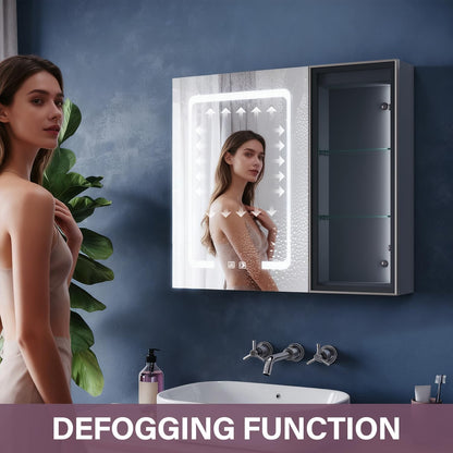 ZANOFIRA Bathroom Wall-Mounted Mirror Cabinet, 700x600mm Illuminated LED Bathroom Mirror Cabinet with Shaver Socket and Anti-Fog