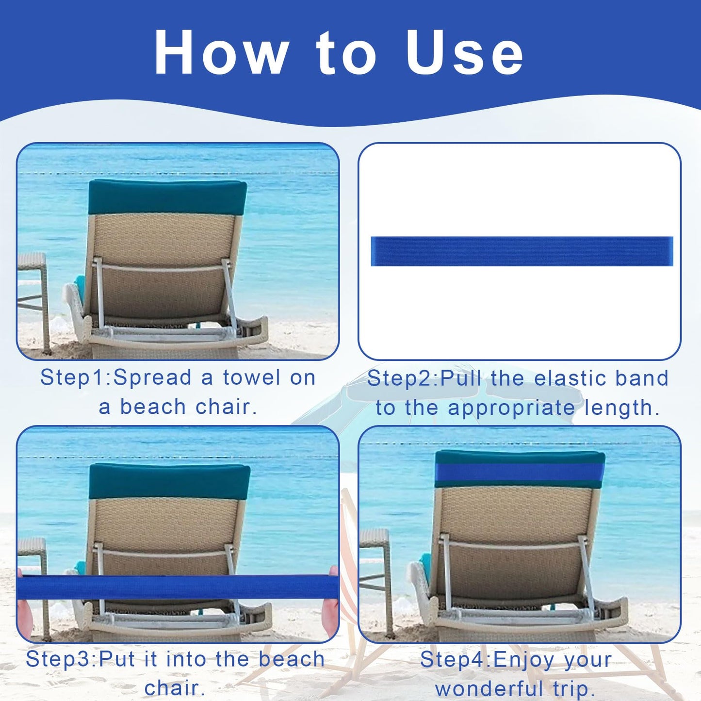 4Pcs Towel Bands for Beach, Sun Loungers, Beach Chair Towel Clips, Stretch Silicone Chair Bands Not Easily Broken