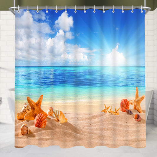 Lerores Shower Curtain, 240 x 200 cm, Sea Blue, Weighted Hem, Anti-Mould Textile, Water-Repellent, Washable Polyester Bath Curtains with Eyelets and