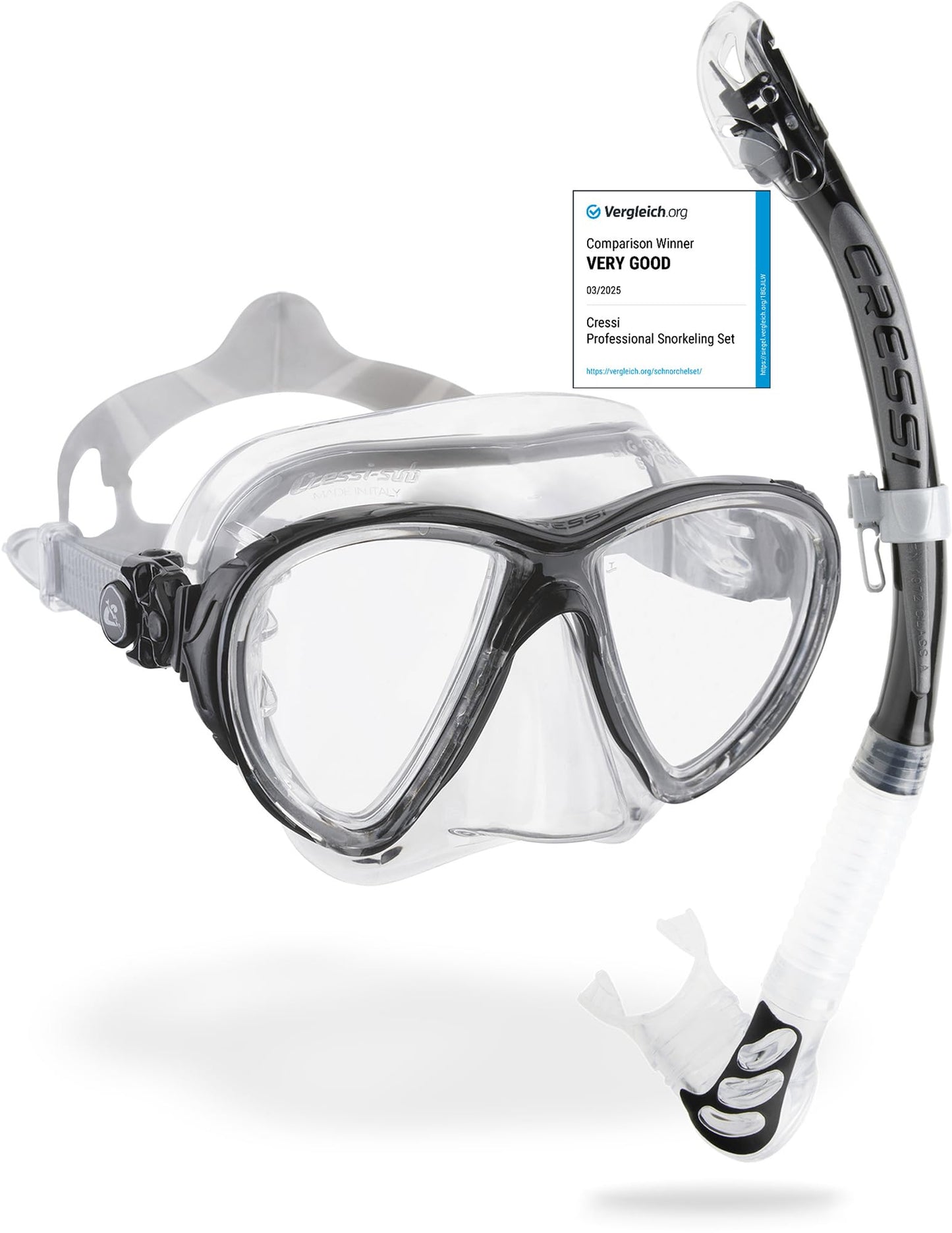 Cressi Big Eyes Evolution Plus Kappa Ultra Dry Combo Diving Set (Made in Italy), Clear/Black