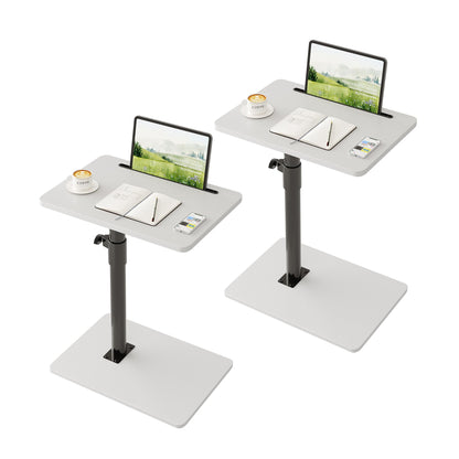 CAIYUN C Shaped Side Table, Height Adjustable Swivel 360° Rotating, White End Table Set of 2 for Small Spaces