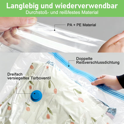 Vacuum Bags Pack of 8, 3 Large 80 x 60 cm + 2 Small 60 x 40 cm + 2 Small 50 x 40 cm, Space Saving Vacuum Bags, PA & PE Material, Hand Pump Included