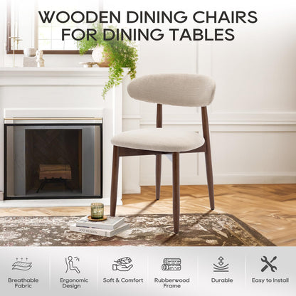 COLAMY Wooden Dining Chairs Set of 6, Modern Fabric Upholstered Kitchen Side Chairs, Farmhouse Dining Room Chair with Foot Pegs, Beige