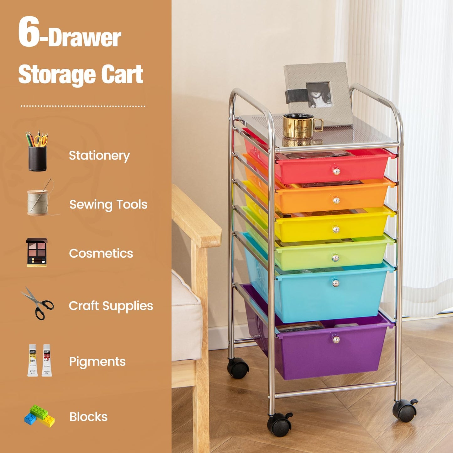 GiantexUK 4/6/12 Drawers Storage Trolley, Multipurpose Utility Rolling Cart on Wheels