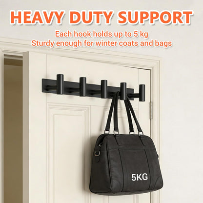 Matte Black Steel Wall Coat Rack 15.6in, 5 Hooks for Bathroom Hallway