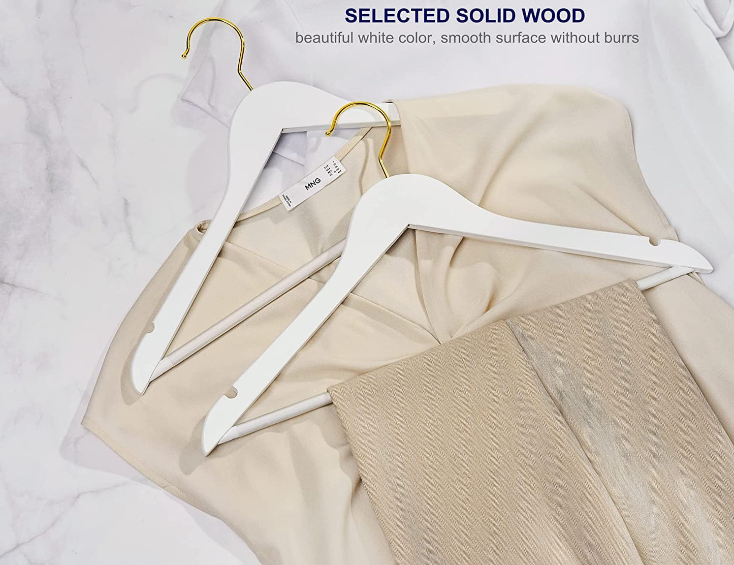 Amber Home 10pcs Wooden Coat Hangers, Wood Suit Hangers, White