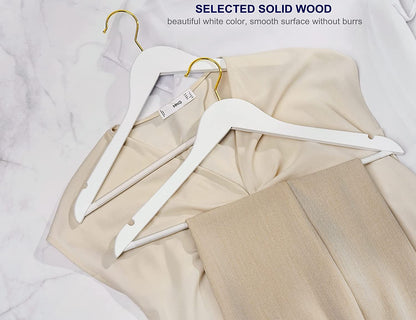 Amber Home 10pcs Wooden Coat Hangers, Wood Suit Hangers, White