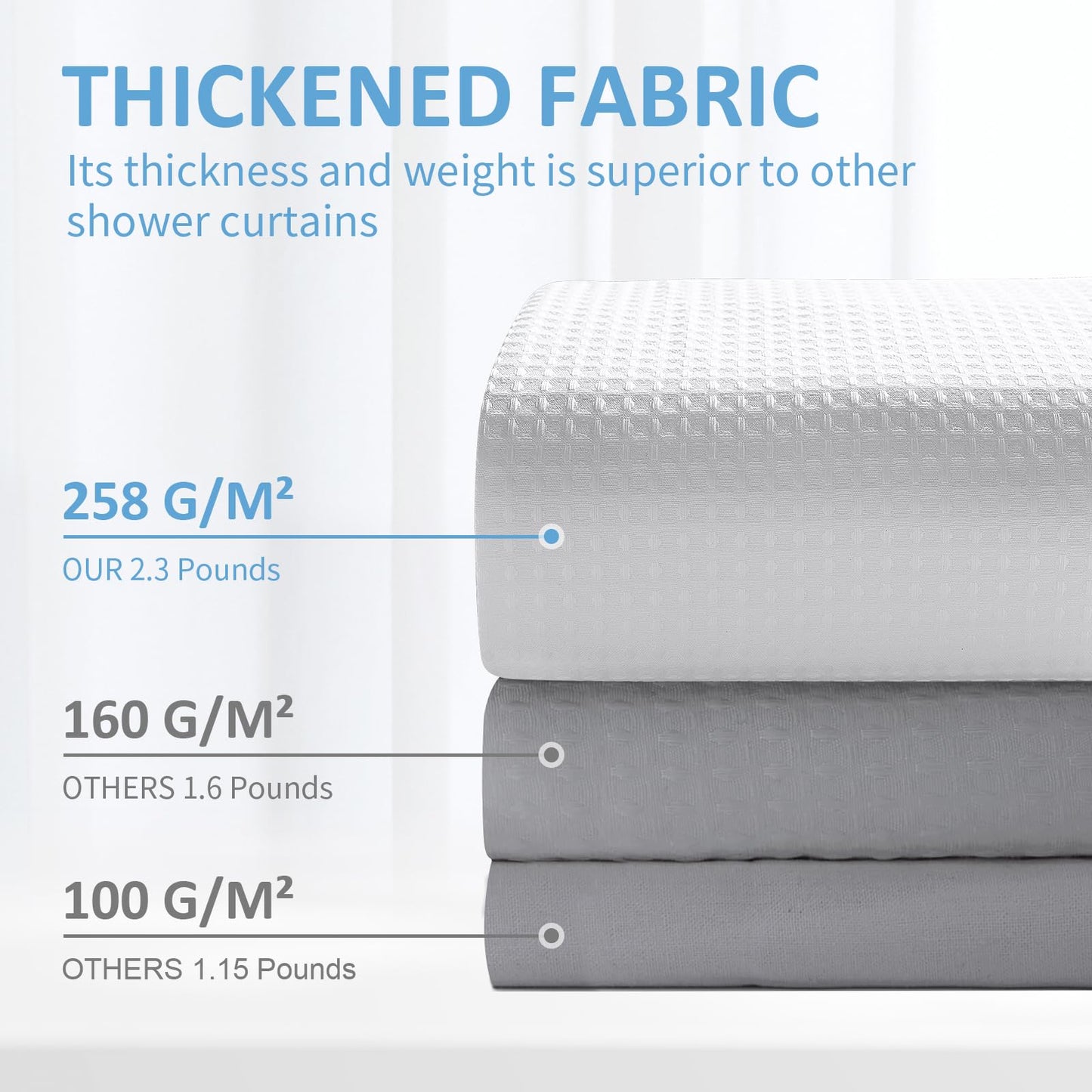 FY&XZH Heavy-Duty Waffle Weave Shower Curtain with Stainless Steel Hooks, Thick Fabric for Bathroom, Hotel, Spa & Salon-122 x 183cm (White)