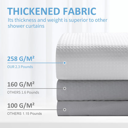 FY&XZH Heavy-Duty Waffle Weave Shower Curtain with Stainless Steel Hooks, Thick Fabric for Bathroom, Hotel, Spa & Salon-122 x 183cm (White)