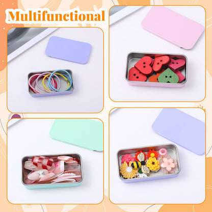 JIYIN 3 PCS Metal Tin Box Containers, Mini Rectangular Slide Top Tin Box Containers 2.36 by 1.33 by 0.4 Inch Empty Hinged Container for Candies