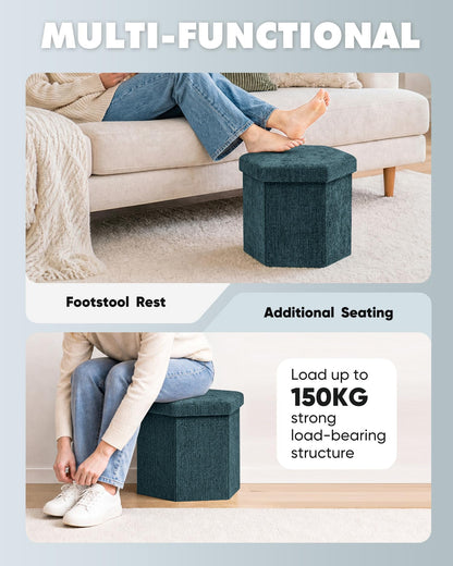 Bonlife Folding Storage Ottoman Hexagonal, Footrest with Toy Ches Box, 43cm
