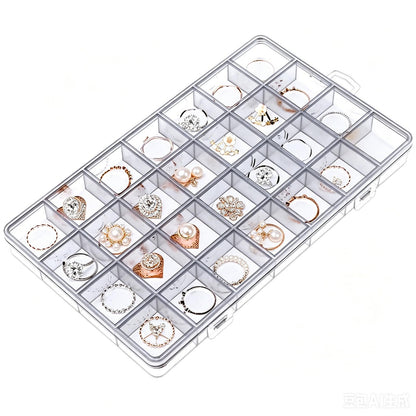 Ehuixinsheng 28Grids Plastic Jewellery Organiser,Clear Storage Box Plastic Organizer Container Jewelry Sorting Boxes for Beads DIY Earrings Ear Studs