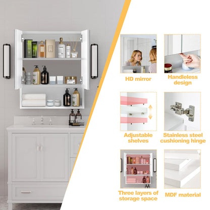TUKAILAi 2 Door Bathroom Mirror Cabinet with Open Shelf, Wall Mounted