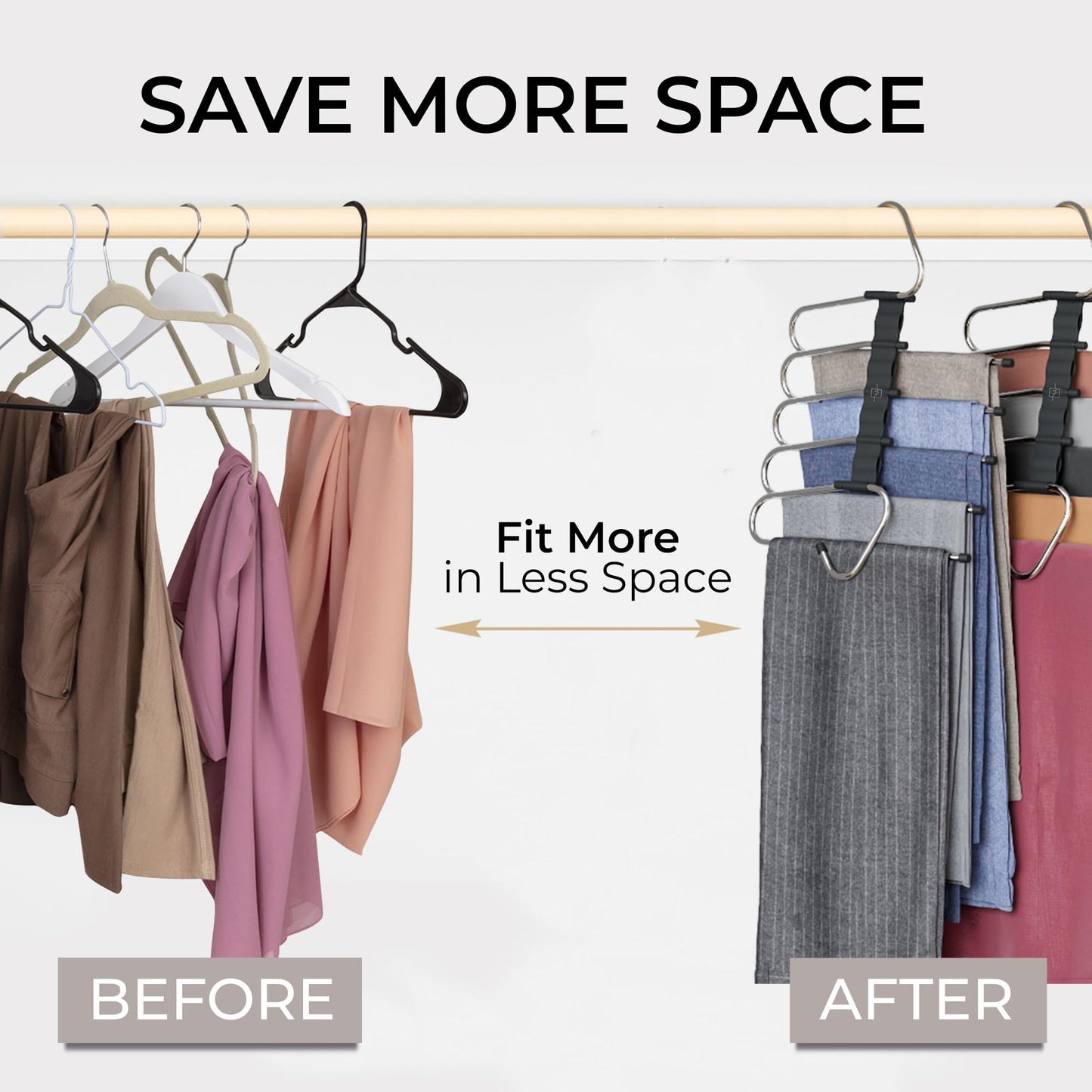 MORALVE Trousers Hangers Space Saving - 4 Pack - Non-Slip Multi-Layer Space Saving Hangers - Multifunctional Clothing Rack for Closet Storage