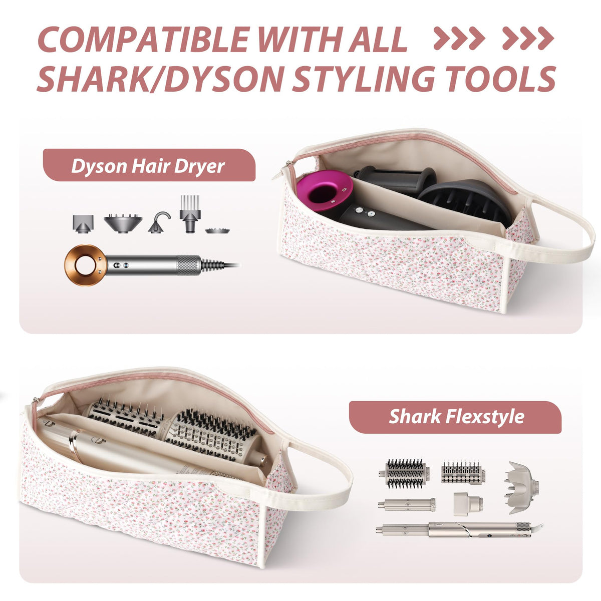 Linpr Travel Organizer Bag Compatible with Dyson Hair Dryer, Flower Pink