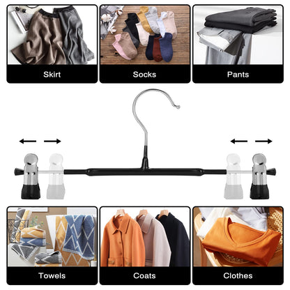 GUANJUNE Thin Trouser Hangers - Non-Slip Pant Hangers with Adjustable Clips, Space Saving for Clothes, Skirt, Jeans, Coat (Black, 10)