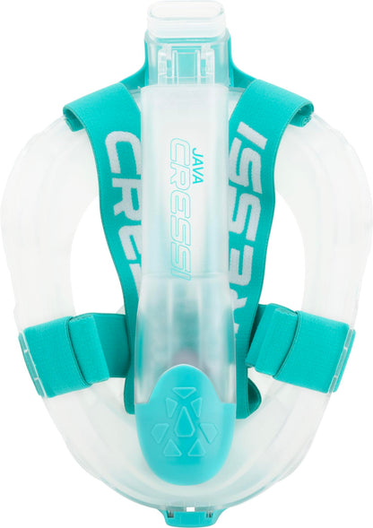 CRESSI Java Full Face Mask Clear/Aquamarine L/XL-Unisex Full Face Snorkel Mask, Ultra Clear Anti Fog Lens, 100% Silicone, Snorkel Dry with Safety