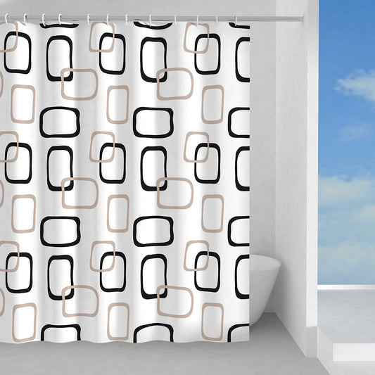 Gedy G-Piper Shower Curtain, 180 x 200 cm, Made of PES, 100% Waterproof, Beige and Black Finish, R&S Design, Shower Curtain with 12 Rings, 2 Year