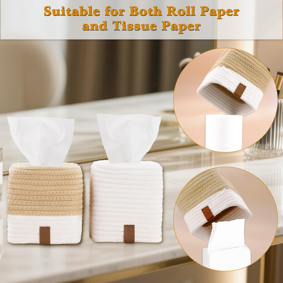 SHILIPAIJC 2pcs Cotton Tissue Box Holder, Square Tissue Box Cover