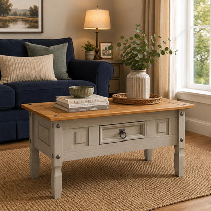 Corona Grey Coffee Table 1 Drawer Solid Mexican Pine Wood