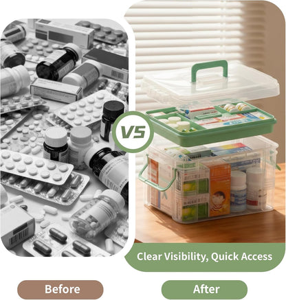 Chililon Medicine Storage Box,Household MedicineStorage Box Organiser,Double Layers Multi Grid Medicine Box,Portable with Lid Medication Storage Box