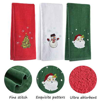 Kouoybt Christmas Hand Towels Set 3 Pack Kitchen Dish Towels Dishcloths for Bathroom Housewarming Gifts Decorations (Red White Green, Pack of 3)