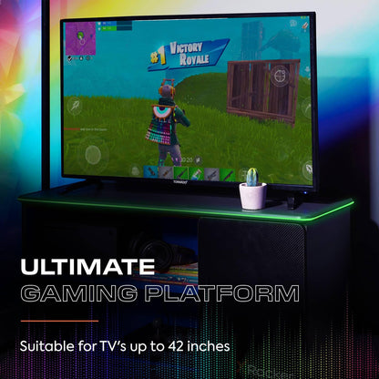 X Rocker Carbon-Tek 100cm Width, RGB LED TV Stand Media Centre - Neo Fibre Lighting, 2 Open Shelves, 2 Shelf Storage Cupboard