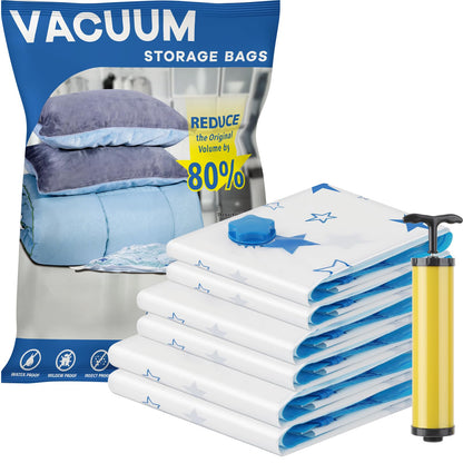UOUNE Vacuum Storage Bags, 6 Combo (2 Jumbo, 2 Large, 2 Medium) Reusable Space Saver Bags Vacuum Compression Zipper Storage Bags with Airtight Valve