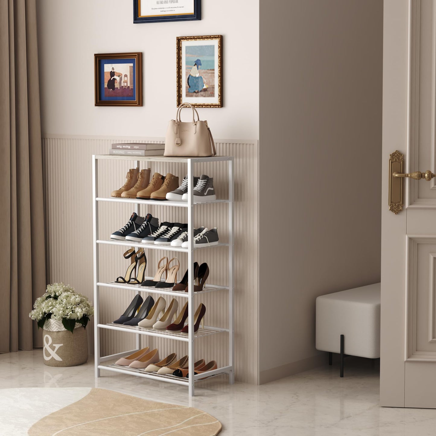 HOME BI 6-Tier Industrial Shoe Rack, Metal Shoe Storage Organizer Shelves with Stable Metal Frame, Shoe Organizer for Closet, Hallway, Entryway,