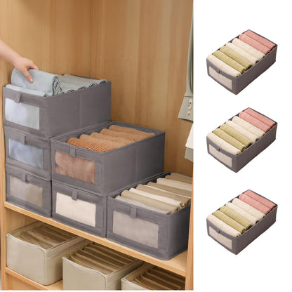 Braozaiw 3Pcs Wardrobe Storage Organiser with Clear Window - Foldable Fabric Boxes for Underwear, Socks, Clothing (Gray, Size XL 45 * 27 * 17)