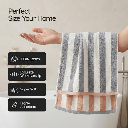 REDKISS 2 Pack Striped Hand Towels for Bathroom - 100% Cotton Decorative Hand Towel Set, 32x72cm, Soft Absorbent and Quick-Dry Towels for Bathroom