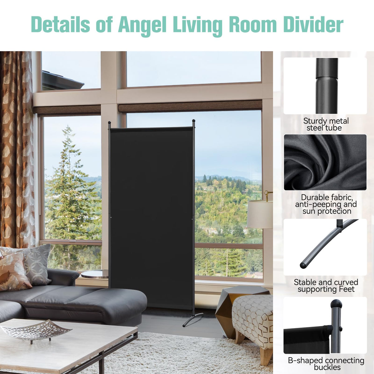 Angel Living 1 Panel Room Divider, Privacy Screen Composed of Polyester Fabric and Sturdy Iron Frame