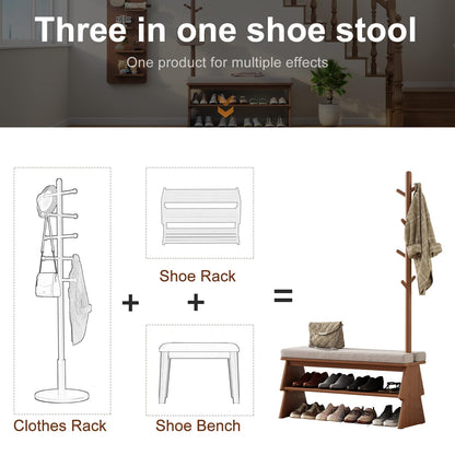 YQJJGL Solid Wood Coat Rack with Shoe Storage Bench, Walnut, 35x100x167cm