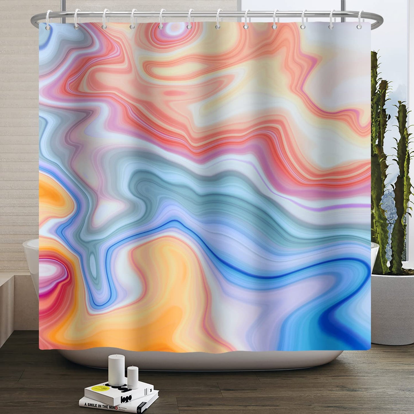 Bovlleetd 71x71inch Ombre Marble Shower Curtain Luxury Orange Blue Bath Curtain Modern Luxury Abstract Texture Shower Curtains with Hook Waterproof