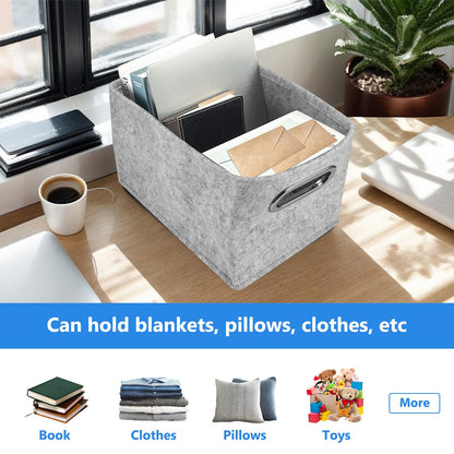 Elyrau Felt Fabric Storage Baskets with Handle, 2 Pieces, Light Grey