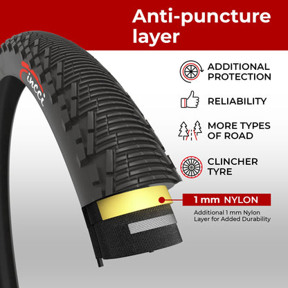 Fincci Pair Bike Tyres 26x1.95 Inch 53-559 MTB Hybrid Tyre with 3mm Anti puncture Proof Protection 60 TPI for Cycle Road Mountain Hybrid Bike Bicycle