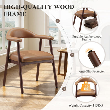MALOL Wooden Dining Chairs Set of 6, PU Leather Chairs for Dining Room with Armrest