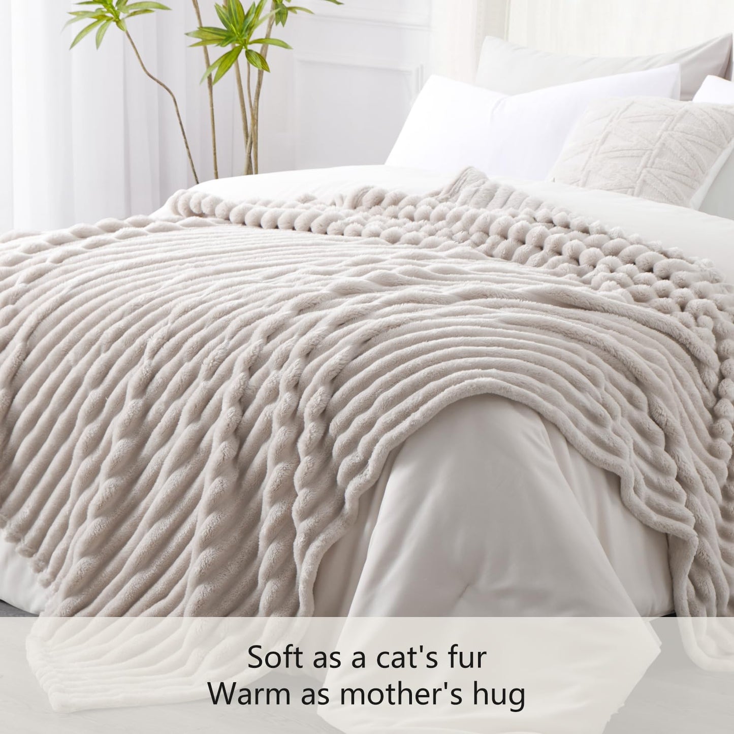 RUIKASI Fleece Throw Blanket for Sofa - King Size Fluffy Beige Throws for Sofas Extra Large, Soft Warm Blanket Throw for Couch, Luxury Decorative