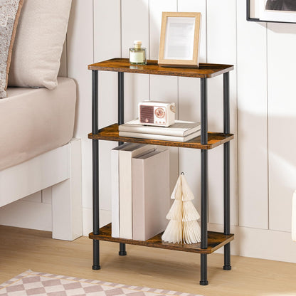 HOOBRO 3-Tier Slim Side Table, Narrow Sofa Table, Industrial Bedside Table for Small Space, Counter-Twist Assembly, No Tools Needed, for Living Room