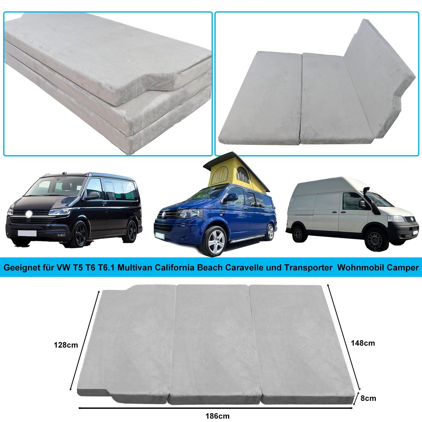 xxjolavv Thickened Portable Folding Mattress Compatible with VW T32 T4 T5 T6 T6.1 T7 Multivan California Beach Caravelle and Transporter Motorhome