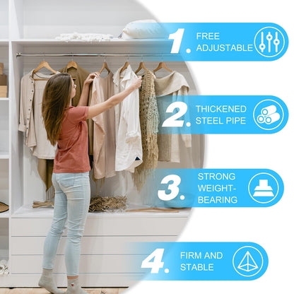 Wardlock 50-80 cm Extendable Stainless Steel Wardrobe Rail, Adjustable Clothes Rail Pole With U Shaped End Sockets.