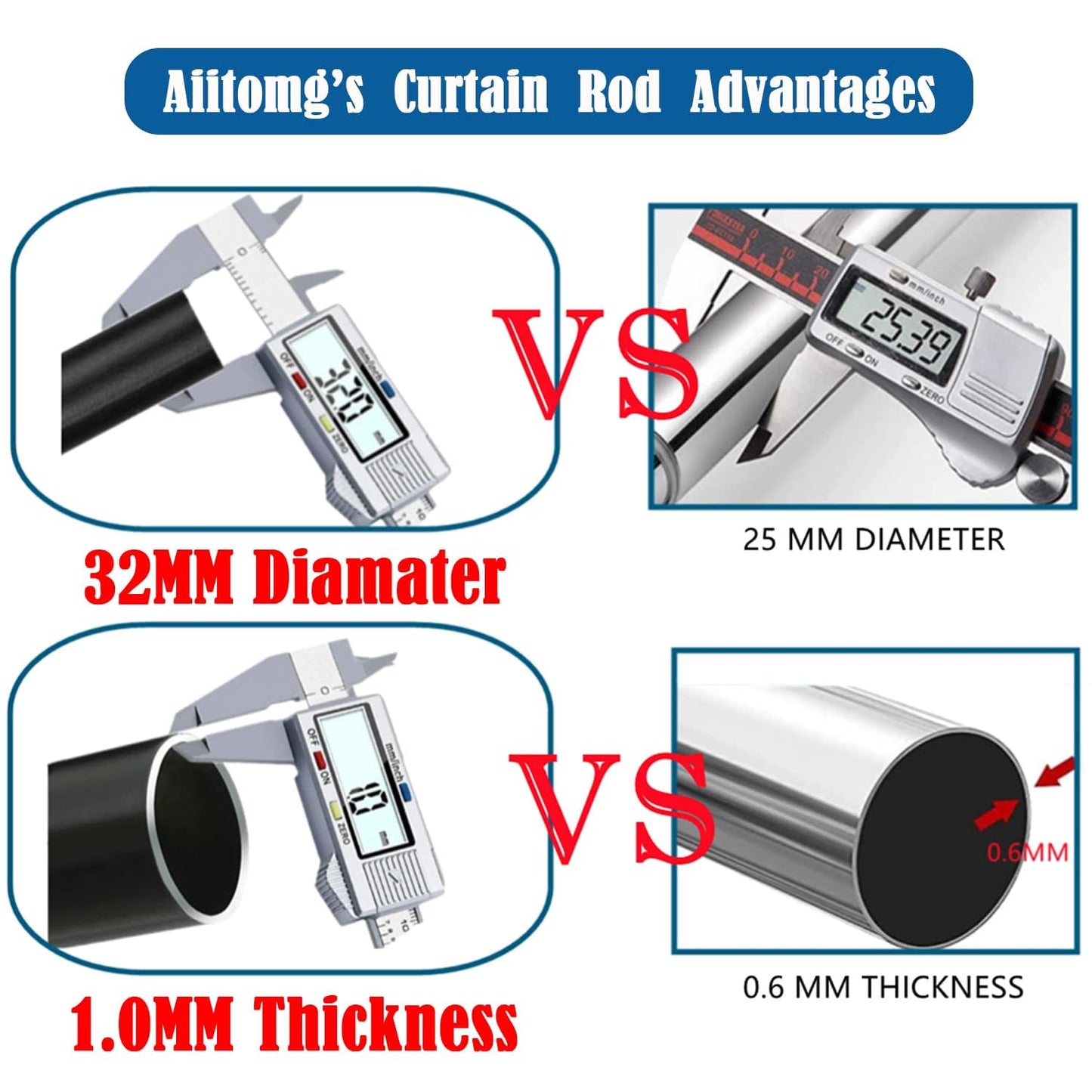 Shower Rail, No Drilling, Extendable Curtain Rod for Clamping, Telescopic Rod, Shower Curtain Rail for Bathroom, Bedroom, Black (85-220CM, Φ32 mm)